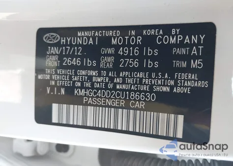 2012 Hyundai Genesis 3.8 from USA, damaged, VIN KMHGC4DD2CU186630